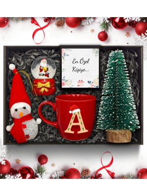 As Gift Yılbaşı Temalı Kişiye Özel Kırmızı Kupa & Çam Ağacı  & Kar Küresi & Kardan Adam Hediye Seti