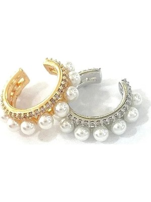 Merve Takı Incili Zirkon Taşlı Kıkırdak Küpe