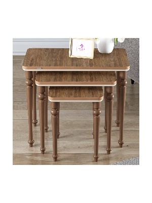 Canisa Lora Serisi Mdf 1.sınıf Ceviz Renk Gürgen Ayaklar 3lü Zigon Sehpa Takımı