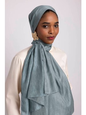 AYSHARA Aura Monogram Desenli Çift Taraflı Şal - Turkuaz Mavi