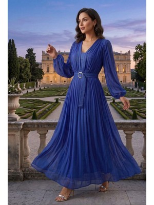 Prline Uzun Kollu Ince Ipek Saten Elbise