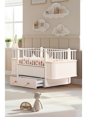 Setay Mdf Beşik, Krem Dünya Çekmeceli Büyüyen Beşik 80X130 - Krem Dünya Karyola 80X190