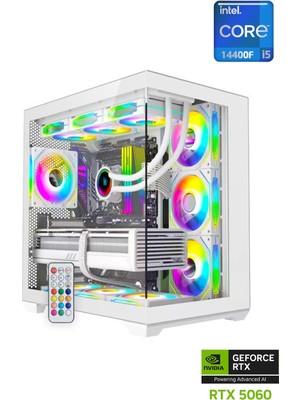 Apphirex Prime 54W I5-14400F 16GB Ram 1tb M2 SSD RTX5060 240MM Sıvı Soğutmalı Beyaz Masaüstü Oyuncu Bilgisayarı