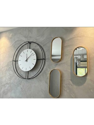 Febrini Aynalı Duvara Asılabilen Dekor ve Kahve Sunumluk Oval Gold Tepsi 12X30 cm 3 Adet