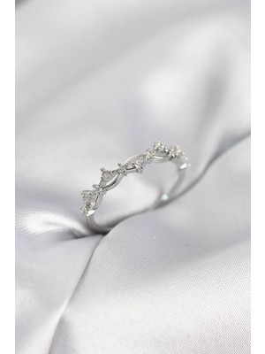 Evyora Zirkon Taşlı Pirinç Gümüş Renk Kadın Yüzük