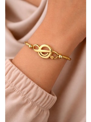 Herşey Nota 316L Paslanmaz Çelik Sol Anahtarı Figürlü Unisex Bileklik – Altın Renk Minimal Bilezik Kadın & Erkek Uyumlu