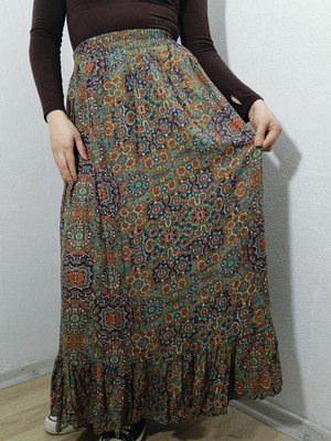 Hoaryage Beli Lastikli Altta Tek Kat Fırfırlı Viskon Kumaş Etek %100 Pamuk 36-44BEDEN