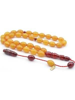 Murty99 Hakkı Usta Imzalı Beyzi Kesim Osmanlı Model Sarı Sıkma Kehribar Tesbih