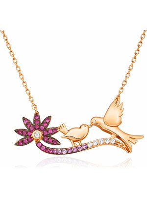 Inure Jewelry ​Gümüş Rose Anne Ve Yavru Kuş Bayan Kolye