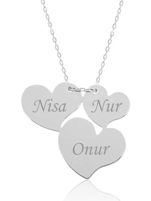 Inure Jewelry Gümüş Üç Kalp Isimli Bayan Kolye