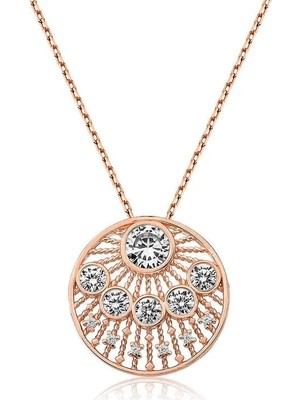 Inure Jewelry Gümüş Rose Etnik Desenli Rose Bayan Kolye