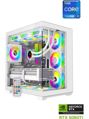 Apphirex Prime 45W I5-14400F 16GB Ram 1tb M2 SSD RTX5060Tİ 16GB 240MM Sıvı Soğutmalı Beyaz Masaüstü Oyuncu Bilgisayarı