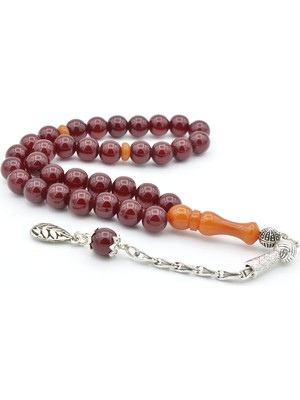 Murty99 Osmanlı Model Küre Kesim Vişne Rengi Sıkma Kehribar Tesbih 9 mm