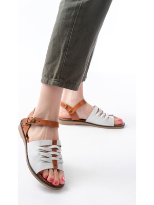 Zerenyus ZRİN-205-029 Premium Ortopedik Hakiki Deri Kadın Sandalet Beyaz