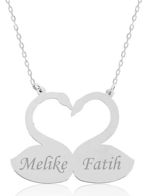 Inure Jewelry Gümüş Aşık Kuğular Plaka Kolye