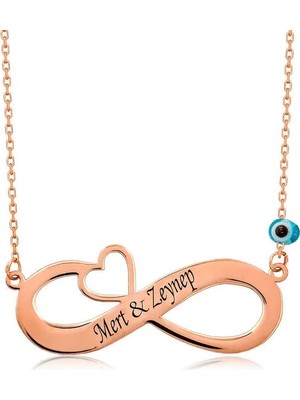 Inure Jewelry Gümüş Rose Kalpli Sonsuzluk İsimli Kolye