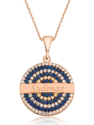 Inure Jewelry Gümüş Rose Mavi Taşlı Isimli Bayan Kolye