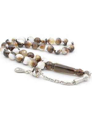 Murty99 Küre Kesim Beyaz Kahverengi Beyrut Kehribarı Tesbih 10 mm