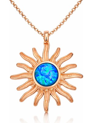 Inure Jewelry ​Gümüş Rose Mavi Opal Taşlı Güneş Kadın Kolye