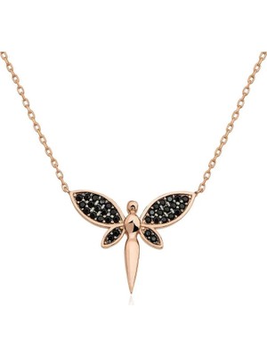 Inure Jewelry ​Gümüş Rose Siyah Yusufçuk Bayan Kolye