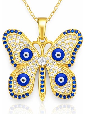Inure Jewelry Gümüş Gold Nazarlı Kelebek Kadın Kolye