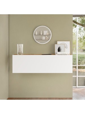 Feyza Design 100 cm Kapaklı Aynalı Dresuar - Beyaz, Çam Renkli