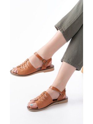 Zerenyus ZRİN-205-029 Premium Ortopedik Hakiki Deri Kadın Sandalet Taba