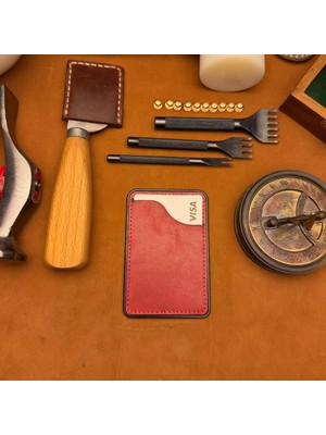 Bi Deri Bideri Kybele Hakiki Deri Yapışkanlı Kartlık Kırmızı