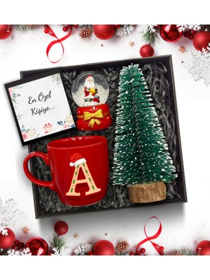 As Gift Yılbaşı Temalı Kişiye Özel Kırmızı Kupa &  Çam Ağacı  & Kar Küresi Hediye Seti