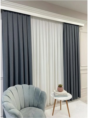 Assina Keten Kumaş Kırcıl Gri 1/3 Sık Pile Kalın Tek Kanat Fon Perde