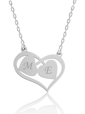 Inure Jewelry Gümüş Harfli Birleşen Kalpler Kişiye Özel Kolye