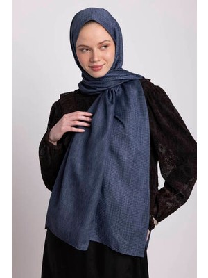 AYSHARA Aura Monogram Desenli Çift Taraflı Şal - Koyu Mavi