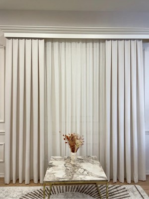 Assina Keten Kumaş Krem 1/2  Seyrek  Pile Kalın Tek Kanat Fon Perde