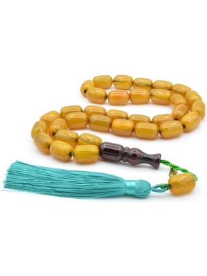 Murty99 Hakkı Usta Imzalı Kapsül Kesim Dev Boy Sarı Sıkma Kehribar Tesbih