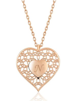 Inure Jewelry ​gümüş Rose Kişiye Özel Kalbin Içinde Kalp Bayan Kolye
