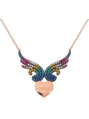 Inure Jewelry Gümüş Kişiye Özel Isimli Kanatlı Kalp Bayan Kolye