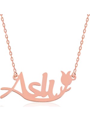 Inure Jewelry Gümüş Rose Kişiye Özel Lale Desenli Isimli Bayan Kolye