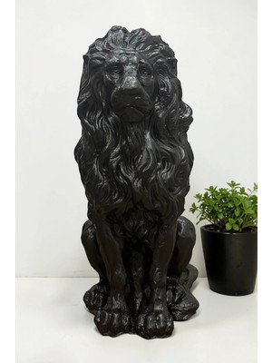 Libre Design Dekoratif 53 cm Metalik Siyah Aslan Heykeli Ev Balkon Bahçe Dekorasyon Biblo Heykel