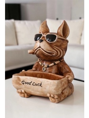 Libre Design Dekoratif 30 cm Kahverengi Bulldog Köpek Biblo Obje Ev Balkon Bahçe Dekorasyon Good Luck Heykel