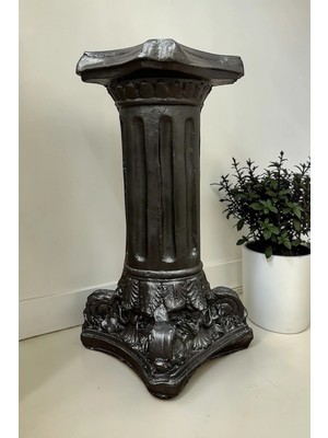 Libre Design Dekoratif 53 cm Metalik Siyah Roma Sütunu Antik Obje Ev Balkon Bahçe Dekorasyon Heykel