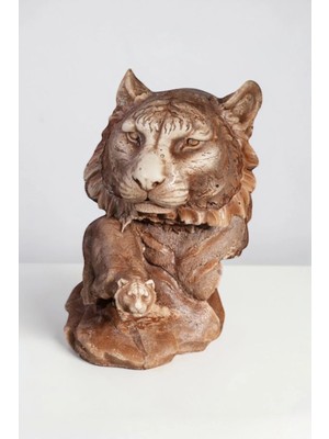 Libre Design Dekoratif 40 cm Kahverengi Kaplan Biblo Obje Ev Balkon Bahçe Dekorasyon Heykel