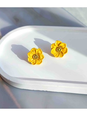 Myth Atelier El Yapımı Sarı Anemon Çiçeği Küpe - Sade ve Şık