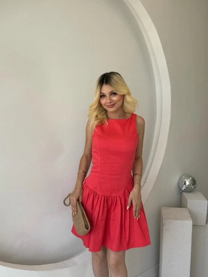 Fehu Bloom Nar Çiçeği Büzgülü Mini Elbise