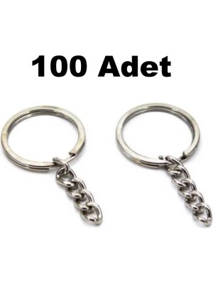 Orhan Çanta 100 Adet Gümüş Ezme Zincirli Anahtarlık Halkası - Nikel Kaplama Gümüş Renk Anahtarlık Aparatı