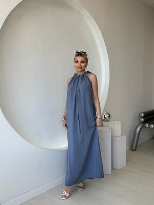 Fehu Bloom Omuzdan Bağlamalı Salaş Elbise Indigo