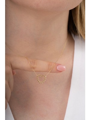 14 Ayar Altın Kalp Detaylı Zincir Kolye Minimal Tasarım