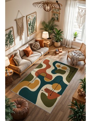 Homshtag Modern Abstract Desenli Dijital Baskı Yıkanabilir Halı, Çok Renkli Halı, Salon & Oturma Odası Dekor Halısı