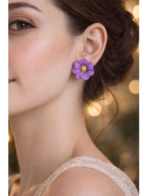 Myth Atelier El Yapımı Lila Violet Çiçek Küpe - Sade ve Şık