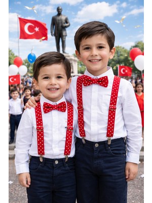Joinkidz 23 Nisan Erkek Çocuk Ayarlanabilir Askı ve Papyon Seti (1-9 Yaş)