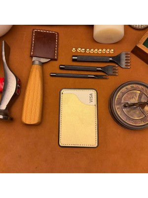 Bi Deri Bideri Kybele Hakiki Deri Yapışkanlı Kartlık Gold